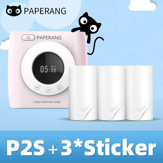 PAPERANG P2S 300dpi BT Pocket Printer Wireless Thermal Printer Portable Photo Label Clock Function Sticker Thermal Paper Roll