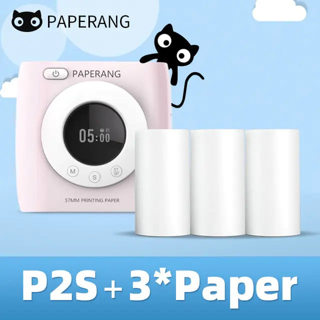 PAPERANG P2S 300dpi BT Pocket Printer Wireless Thermal Printer Portable Photo Label Clock Function Sticker Thermal Paper Roll