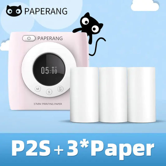 PAPERANG P2S 300dpi BT Pocket Printer Wireless Thermal Printer Portable Photo Label Clock Function Sticker Thermal Paper Roll