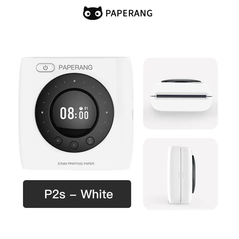 PAPERANG P2S 300dpi BT Pocket Printer Wireless Thermal Printer Portable Photo Label Clock Function Sticker Thermal Paper Roll