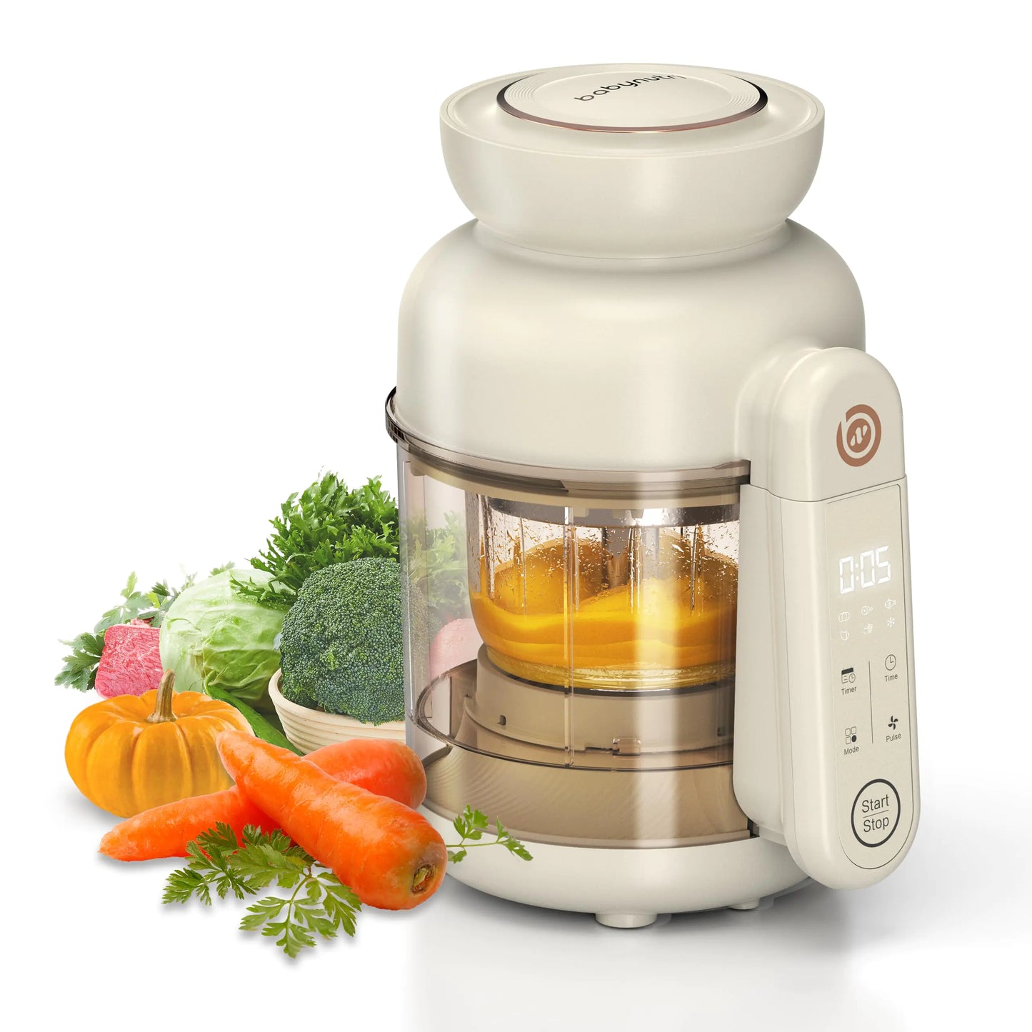 BabyNutri All-in-One Baby Food Maker Glass Food Mills Blender & Steamer Auto Cooking Easy Cleaning Dishwasher Safe Touch Screen Control for Home Cooking