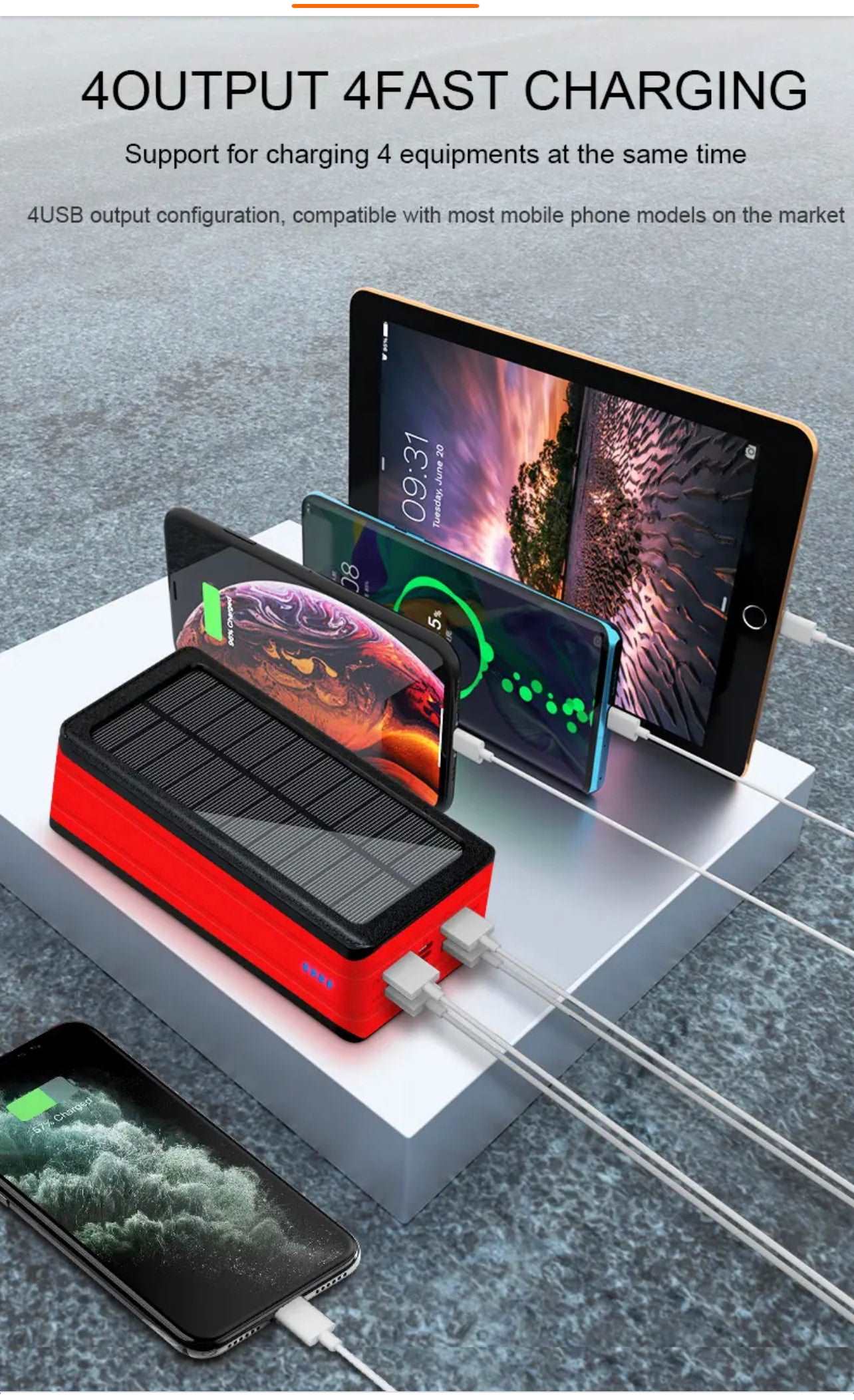 Power Bank Strong Lights portable Solar Charger 50000 Mah