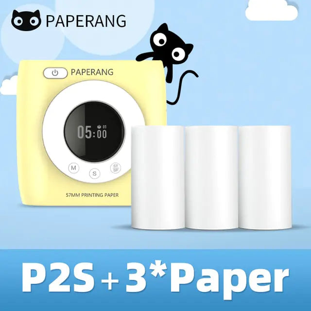 PAPERANG P2S 300dpi BT Pocket Printer Wireless Thermal Printer Portable Photo Label Clock Function Sticker Thermal Paper Roll