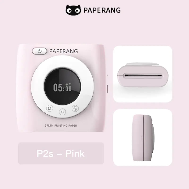 PAPERANG P2S 300dpi BT Pocket Printer Wireless Thermal Printer Portable Photo Label Clock Function Sticker Thermal Paper Roll