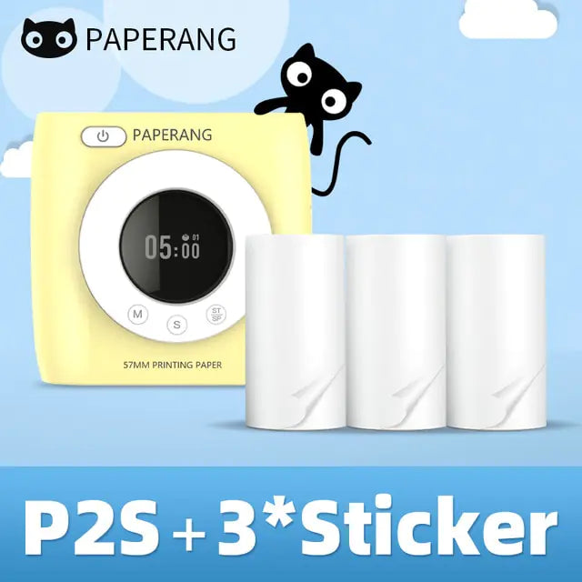 PAPERANG P2S 300dpi BT Pocket Printer Wireless Thermal Printer Portable Photo Label Clock Function Sticker Thermal Paper Roll