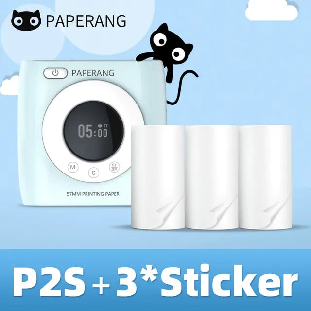 PAPERANG P2S 300dpi BT Pocket Printer Wireless Thermal Printer Portable Photo Label Clock Function Sticker Thermal Paper Roll