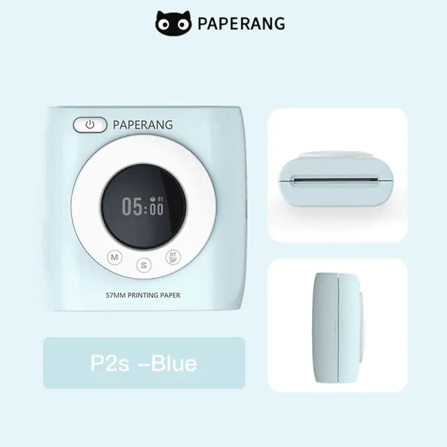 PAPERANG P2S 300dpi BT Pocket Printer Wireless Thermal Printer Portable Photo Label Clock Function Sticker Thermal Paper Roll