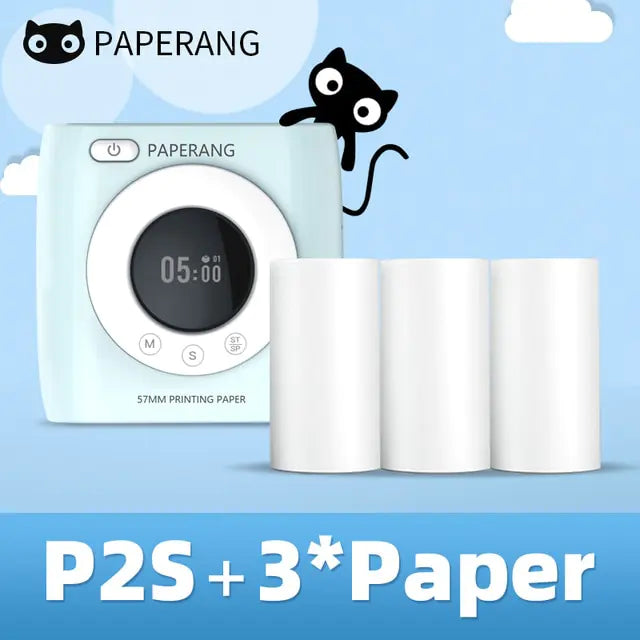 PAPERANG P2S 300dpi BT Pocket Printer Wireless Thermal Printer Portable Photo Label Clock Function Sticker Thermal Paper Roll