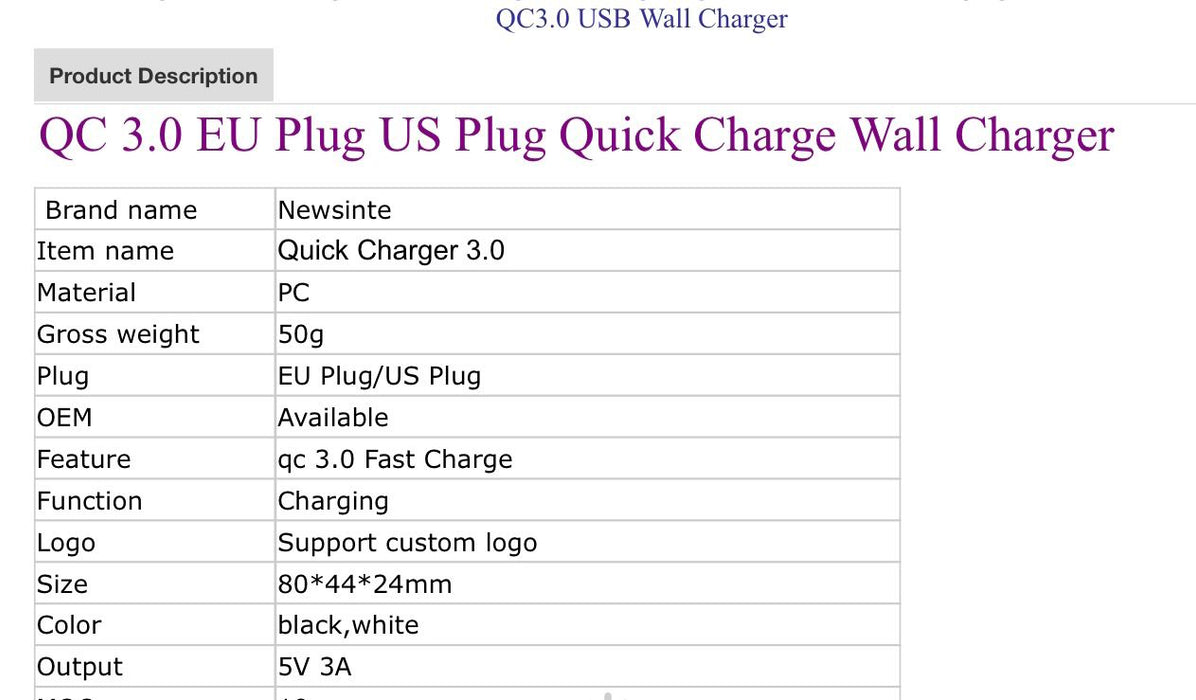 QC 3.0 EU plug US Plug quick charge wall charger